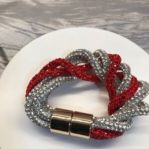 Elegant Red and Silver Twisted Bling Bracelet